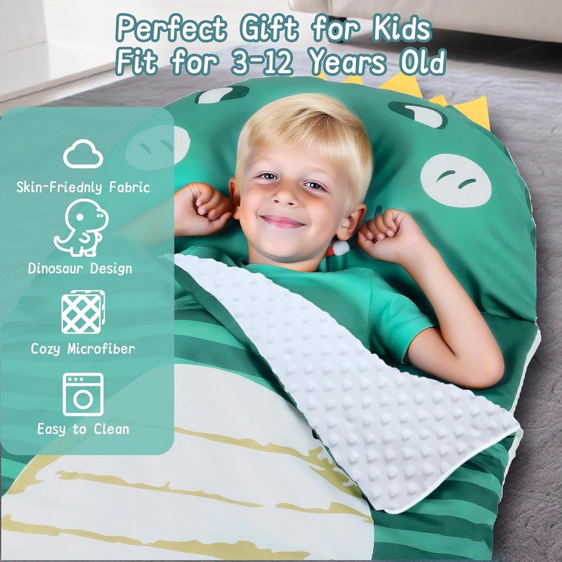 Lydaz Kids Sleeping Bag with Removable Pillow, Extra Large 70''x30'' Toddler Dinosaur Nap Mat, Plush Slumber Bag for Boys Daycare Preschool Kindergarten Christmas Birthday Gifts for 3-12 Years Kids - Image 3